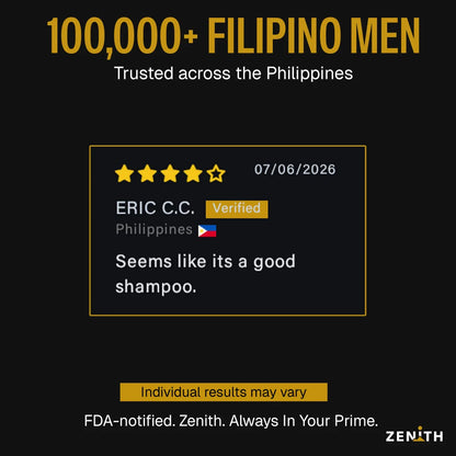 4-star review from a Filipino man using Zenith Hair Density Shampoo
